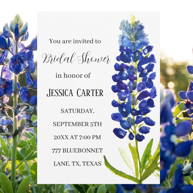 Invitation Bluebonnets Floral Aquarelle Boho Fête des mariées (Créateur téléchargé)