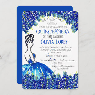 Invitation Bluebonnets Quinceañera Blue Floral Anniversaire