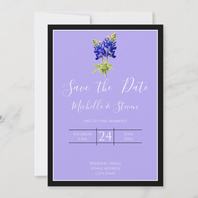 Invitation Bluebonnets texans sur Lavender Spring, Save Date (Devant)