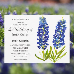 Invitation Bluebonnets Texas Aquarelle Bleu Floral Mariage