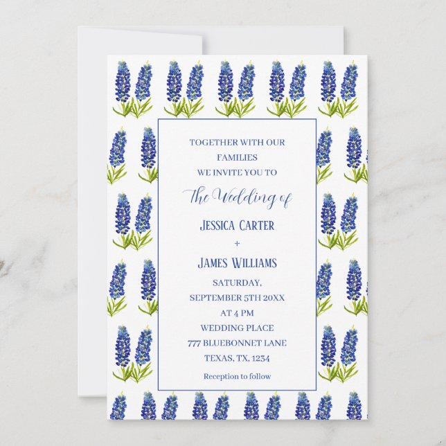 Invitation Bluebonnets Texas Aquarelle Mariage Floral (Devant)