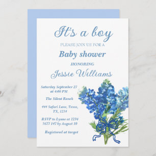Invitation Bluebonnets Texas Floral Rustic bébé douche garçon