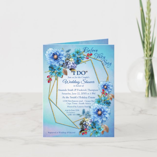 Invitation Blues de Cornflower en Aquarelle Douche Couple (Devant)