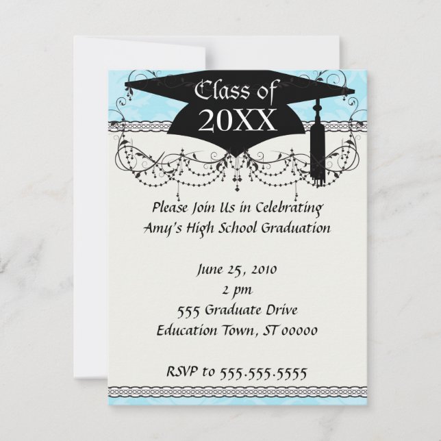 Invitation blues doux adorable damas (Devant)