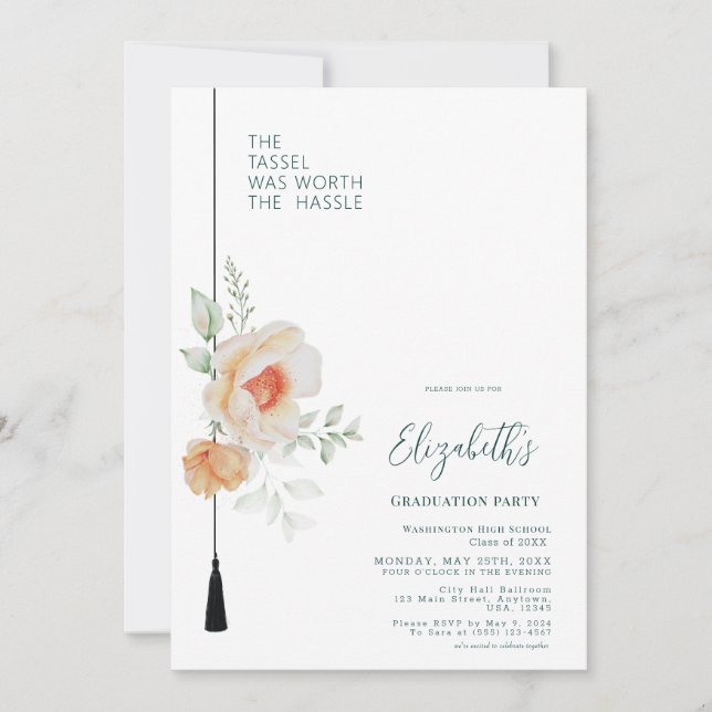 Invitation Bluish Green Tassel Vaut La Peine Hassle Graduatio (Devant)