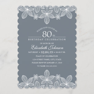 Invitation Bluish Grey 80e anniversaire fête créative dentell