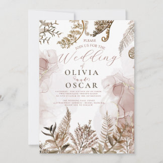Invitation Blush and Gold Pampas Grass Floral Wedding Invitat