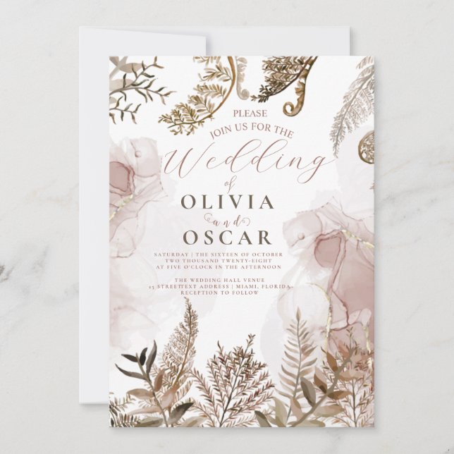 Invitation Blush and Gold Pampas Grass Floral Wedding Invitat (Devant)