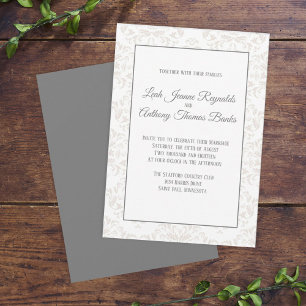 Invitation Blush and Grey Damask Elegant Formal Wedding