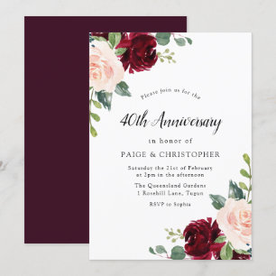 Invitation Blush aquarelle florale 40e anniversaire de mariag