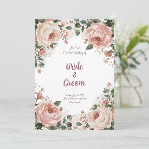 Invitation Blush aquarelle Pivoine Crème Rose Baby's Breath