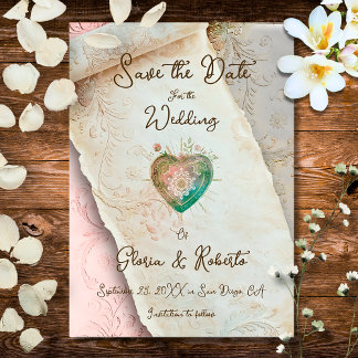 Invitation Blush Baroque Scroll and Sacred Heart
