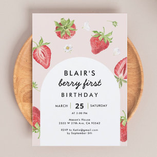 Invitation Blush Berry Premier Anniversaire Fraise Thème