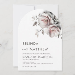 Invitation Blush Blanc 3D Roses Mariage Simple