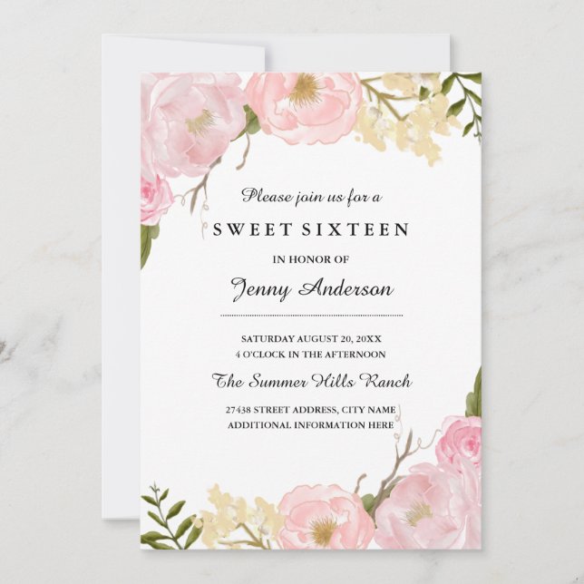 Invitation Blush Blanc Botanique Floral Sweet Seiz (Devant)