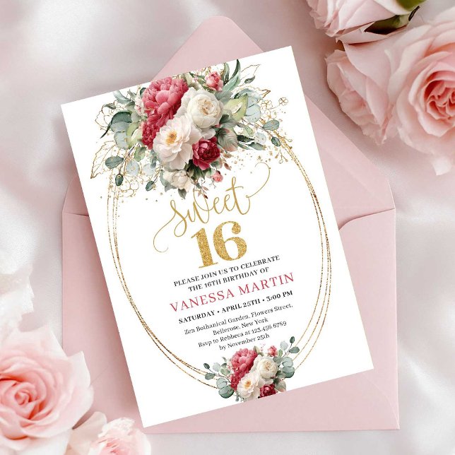 Invitation Blush Blanc Élégant Végétal Douce 16e Anniversaire (Elegant Blush White Greenery Sweet 16 Birthday Invite)