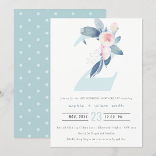 INVITATION BLUSH BLEU FLORAL DOUX 2ÈME ANNIVERSAIRE TOUTE ANN