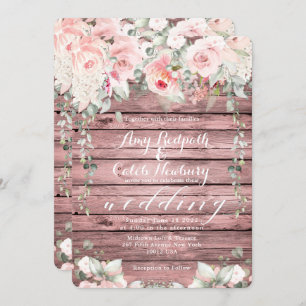 Invitation Blush & Blooms Mariage Rose Wood Rustic Barque