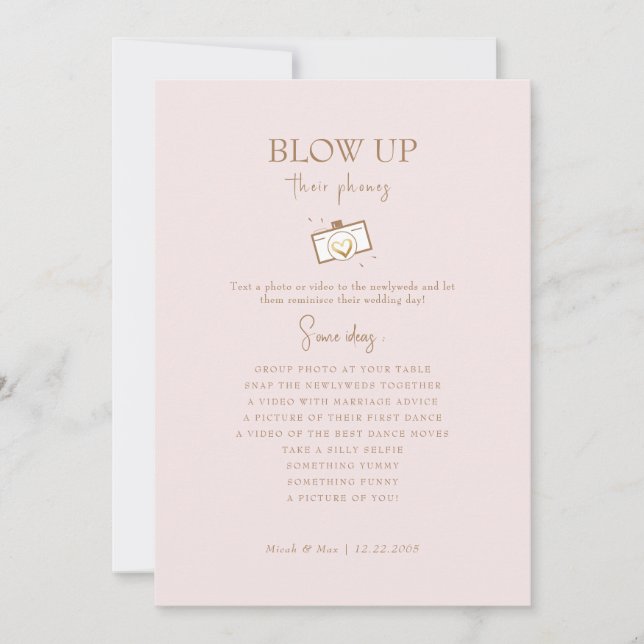 Invitation Blush Blow Up Leurs Téléphones Réception Gold Text (Devant)
