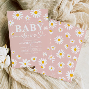 Invitation Blush Boho Daisy Fleurs Baby shower fille