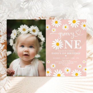 Invitation Blush Boho Daisy Super Un 1er anniversaire Photo