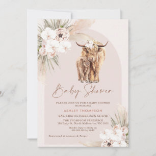 Invitation Blush Boho Floral Arch Highland Cow Baby shower