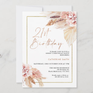 Invitation Blush Boho Pampas Grass 21ème anniversaire Invitat