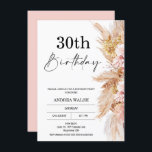 Invitation Blush Boho Pampas Grass 30e anniversaire Invitatio<br><div class="desc">Blush Boho Pampas Grass 30e anniversaire Invitation Elégante invitation à 30ème anniversaire à thème Boho avec un arrangement floral avec l'herbe de pampas et fleurs sèches dans les tons naturels et roses. Le titre calligraphie est une image qui peut être supprimée. Le dos de l'invitation est rose, mais il peut...</div>