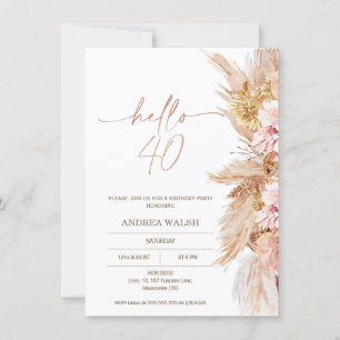 Invitation Blush Boho Pampas Grass Bonjour 40 Anniversaire