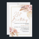 Invitation Blush Boho Pampas Herbe 21e anniversaire<br><div class="desc">Blush Boho Pampas Grass 21st Birthday Invitation d'anniversaire d'inspiration bohémienne avec deux arrangements floraux de couleur terre et rose pâle avec gazon de pampas et une image de calligraphie moderne comme un cap dans une texture d'or faux rose. Idéal pour ceux qui recherchent une invitation d'anniversaire d'inspiration bohème.</div>