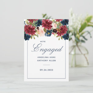 Invitation Blush Bourgogne Floral Rose Gold Accents Fiançaill