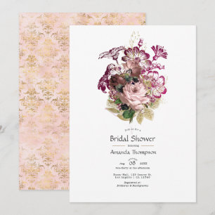 Invitation Blush Bourgogne Or Fleurie Shabby Mariage