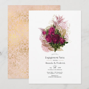Invitation Blush Bourgogne Or Shabby Floral Fiançailles Soiré