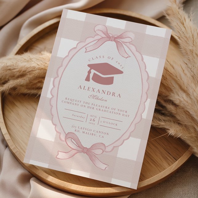 Invitation Blush Bow Élégant Diplômé (Créateur téléchargé)