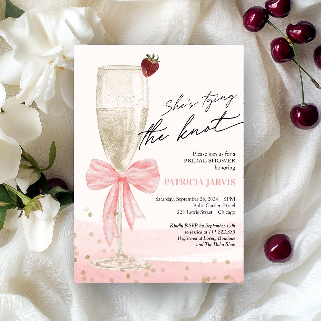 Invitation Blush Bow Elle Noue le Nœud Brunch de Mariage (Créateur téléchargé)