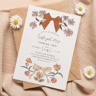 Invitation Blush Bows and Blossoms Fête d'anniversaire fille