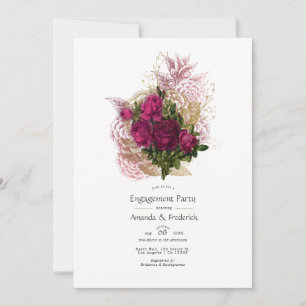 Invitation Blush Burgundy Gold Shabby Floral Engagement Party