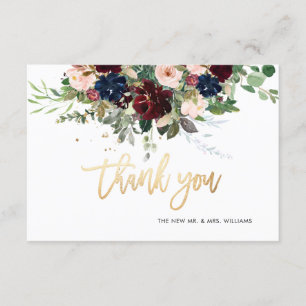 Invitation Blush Burgundy Marine Flowers Merci Faux Gold