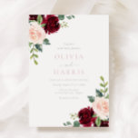 Invitation Blush & Burgundy Red Floral Elegance Mariage<br><div class="desc">Blush & Burgundy Red Floral Elegance Faire-part de mariage Voir la collection correspondante à Niche et Nest Store</div>