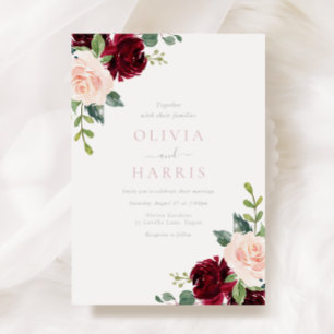 Invitation Blush & Burgundy Red Floral Elegance Mariage