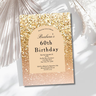 Invitation Blush Champagne Doré Paillettes 60e Anniversaire