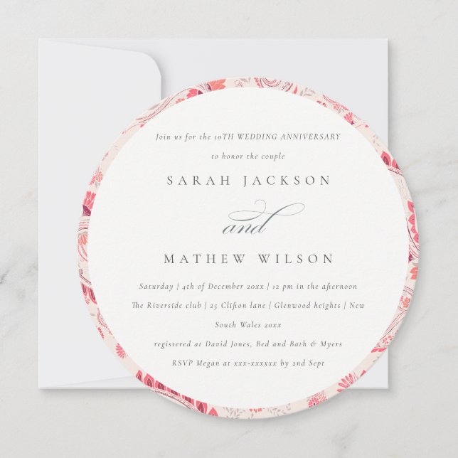 Invitation Blush Chic Typographie Paisley Anniversaire Toute  (Devant)