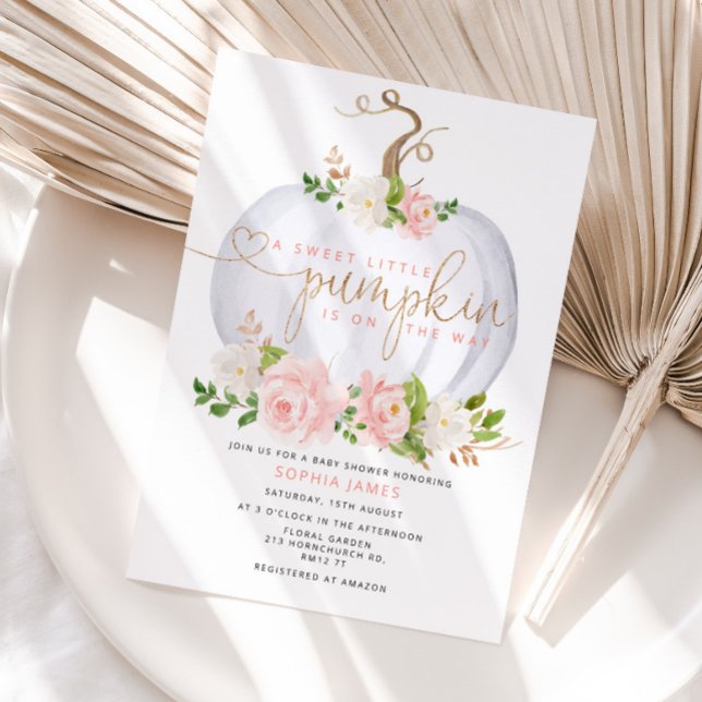 Invitation Blush Citrouille fille baby shower (Créateur téléchargé)