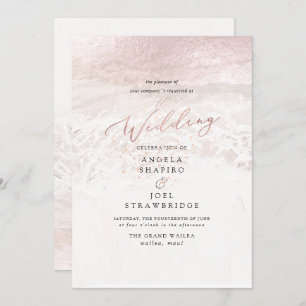 Invitation Blush Coastal+Champagne Bulles Mariage élégant