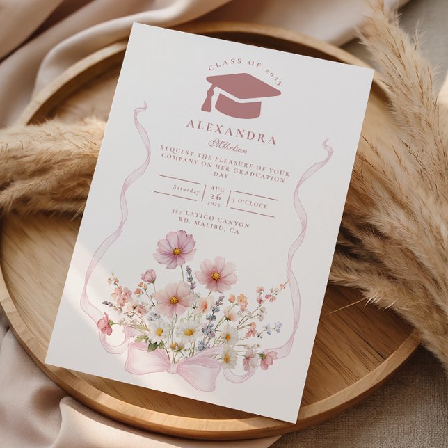 Invitation Blush Coquette Floral Graduation (Créateur téléchargé)