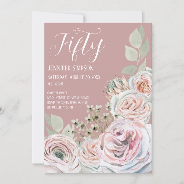 Invitation Blush Delicate aquarelle rose palepink fête annive (Devant)