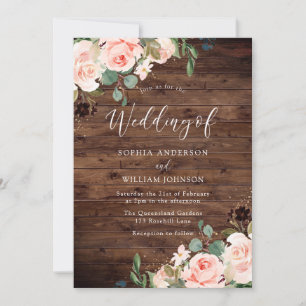 Invitation Blush Dreams : Blush Flowers Rustic Mariage