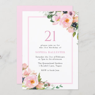 Invitation Blush Dreams Floral Womans 21e fête d'anniversaire