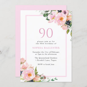 Invitation Blush Dreams Floral Womans 90ème anniversaire fête