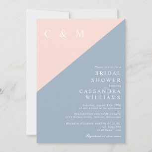 Invitation Blush Dusty Blue Minimaliste Monogramme Baby Showe